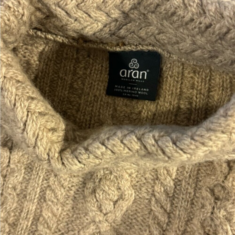 ARAN SWEATER WOLLEN MILLS IRISH MERINO WOOL FISHERMAN CHUNKY - Picture 12 of 13